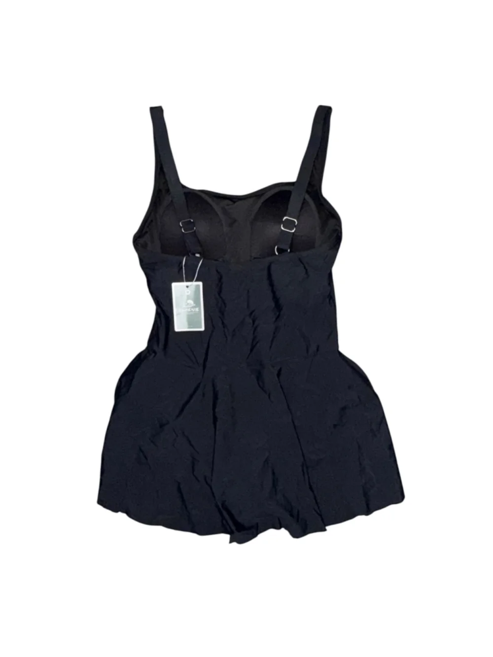 NWT Eomenie Black One-Piece Swim Dress Adjustable Side Tie Size Medium